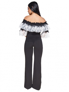 Women Black Sexy Off Shoulder High Waist Jumpsuit Romper