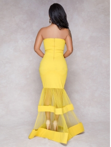 Women Elegant Fashion Sleeveless Evening Maxi Dress Yellow