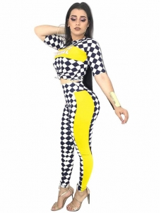 Women Fashionable Sexy 2 Piece Long Jumpsuit Yellow