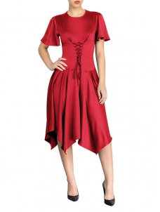 Women Red Summer Casual Flowy Irregular Midi Dress