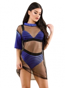 Women Sexy See-through Mesh Mini Dress Blue