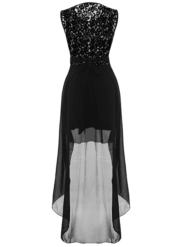 Fashion Elegant Sleeveless Floral Lace Evening Dress Black