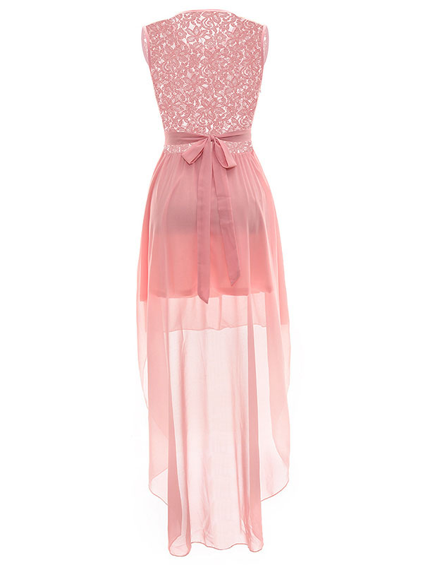 Fashion Elegant Sleeveless Floral Lace Evening Dress Pink