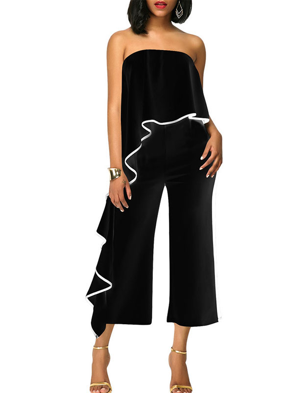 Fashion Flouncing Off The Shoulder Zip Jumpsuit Black