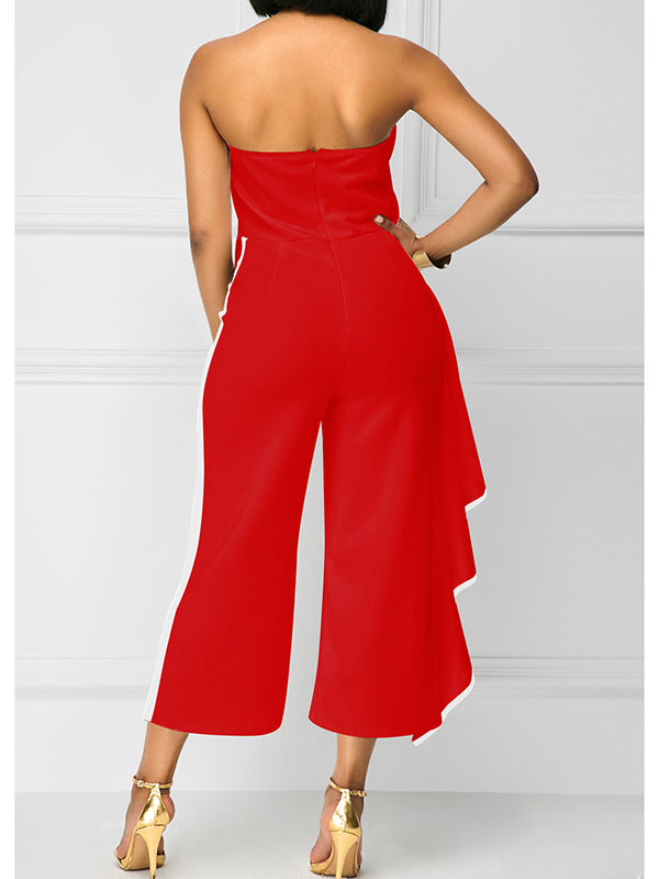 Fashion Flouncing Off The Shoulder Zip Jumpsuit Red