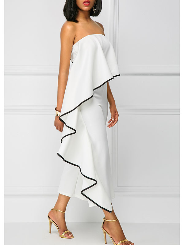 Fashion Flouncing Off The Shoulder Zip Jumpsuit White 