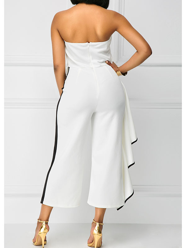 Fashion Flouncing Off The Shoulder Zip Jumpsuit White 