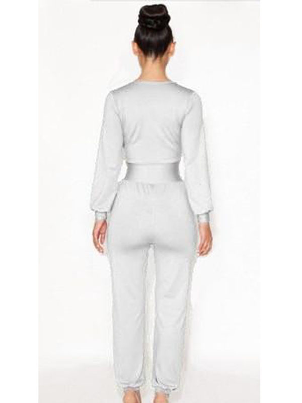 White One Piece Jumpsuit Wide Leg V-Neck Long Sleeve Suit