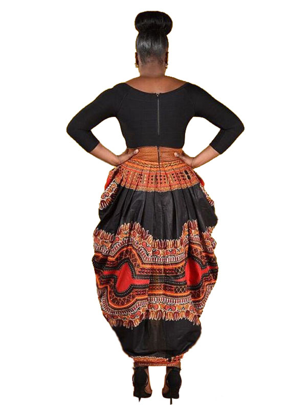 Women Retro Africa Pattern Long Sleeve Midi Dress