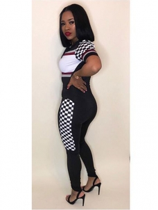 2018 Women Sport Style Front Zipper Short Sleeve Skinny Jumpsuit Black