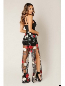 Black Sleeveless Bandage Top Sheer Bottom Floral Print Jumpsuit 