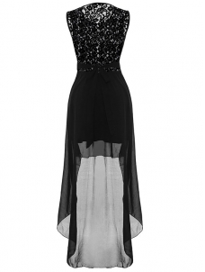 Fashion Elegant Sleeveless Floral Lace Evening Dress Black