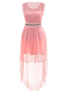 Fashion Elegant Sleeveless Floral Lace Evening Dress Pink