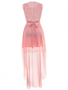 Fashion Elegant Sleeveless Floral Lace Evening Dress Pink