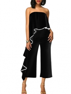 Fashion Flouncing Off The Shoulder Zip Jumpsuit Black