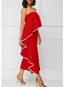 Fashion Flouncing Off The Shoulder Zip Jumpsuit Red