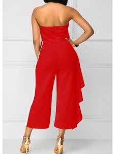 Fashion Flouncing Off The Shoulder Zip Jumpsuit Red