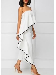 Fashion Flouncing Off The Shoulder Zip Jumpsuit White 