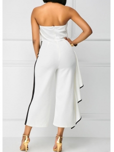 Fashion Flouncing Off The Shoulder Zip Jumpsuit White 