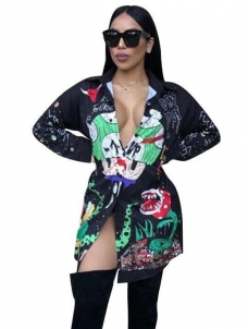 Sexy Deep V-neck Long Sleeve Printing Mini Dresses