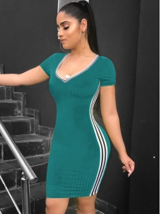 Sexy U Collar Short Sleeve Bodycon Mini Dresses Green