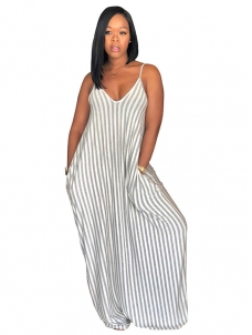White Women Casual Sexy Summer Stripe Bodycon Long Maxi Dresses
