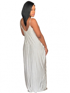 White Women Casual Sexy Summer Stripe Bodycon Long Maxi Dresses
