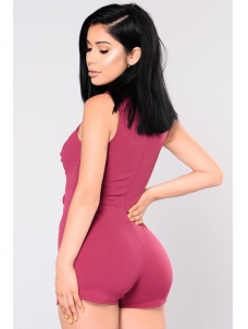 Women Solid Bandage Sleeveless Buttocks Jumpsuit Rose