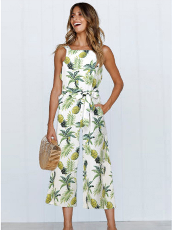 Bohemia Floral Print Sleeveless Jumpsuit Green