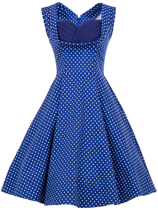 Elegant Dot Printed Maxi Dress Blue