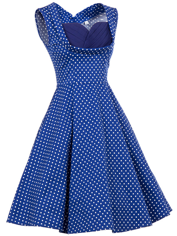 Elegant Dot Printed Maxi Dress Blue