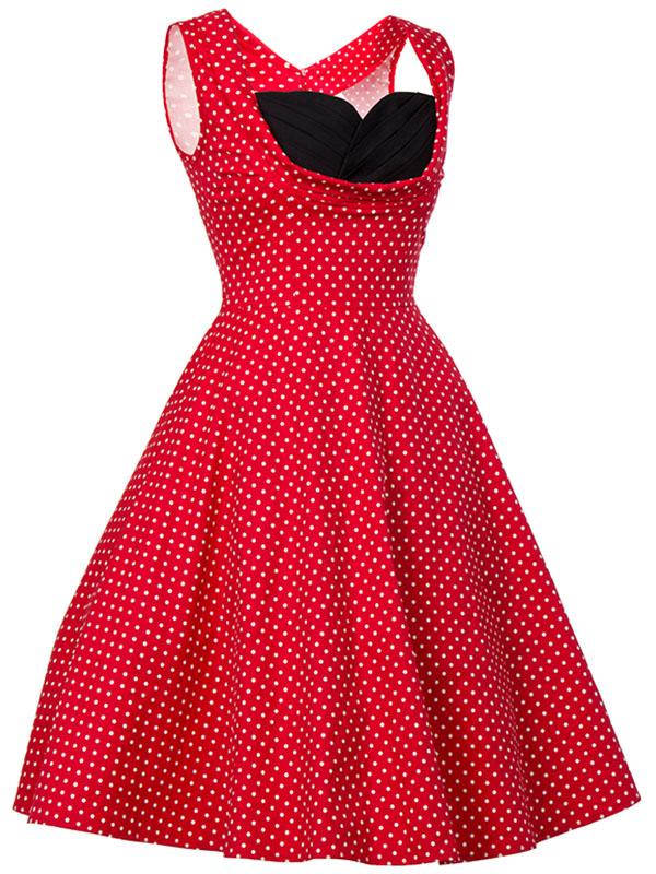 Elegant Dot Printed Midi Dress Red