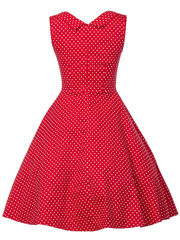 Elegant Dot Printed Midi Dress Red