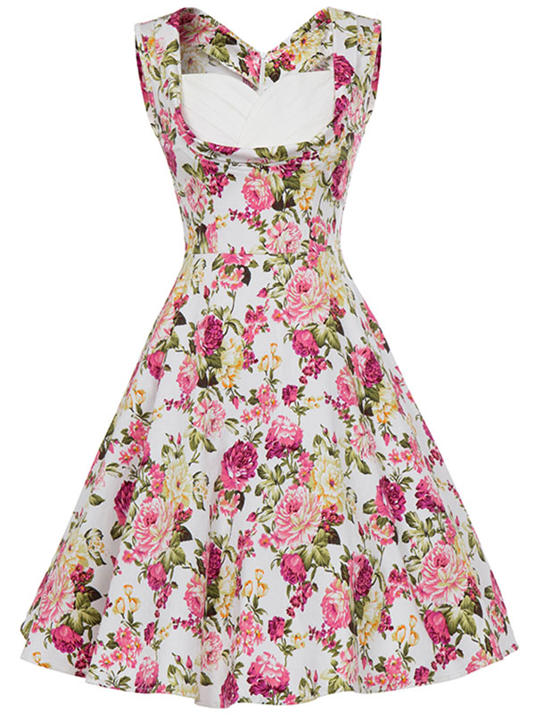 Elegant Floral Printed Midi Dress Pink