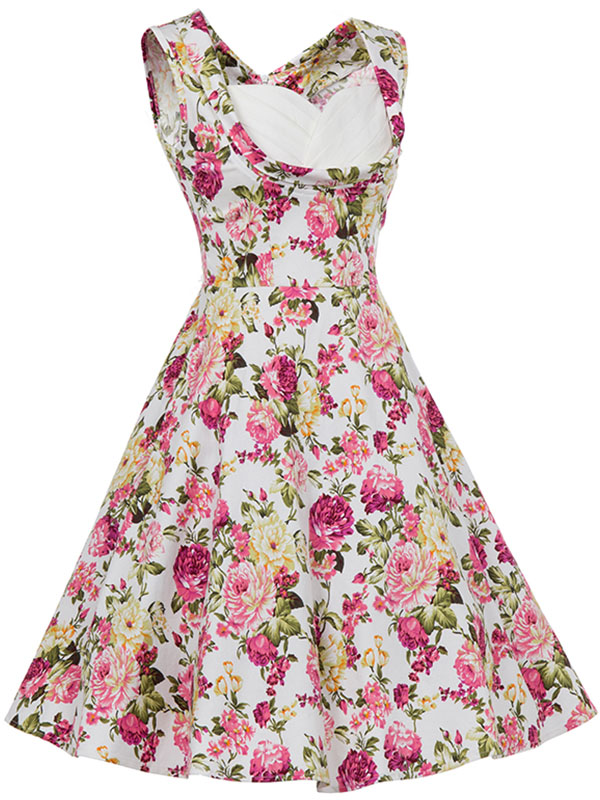 Elegant Floral Printed Midi Dress Pink