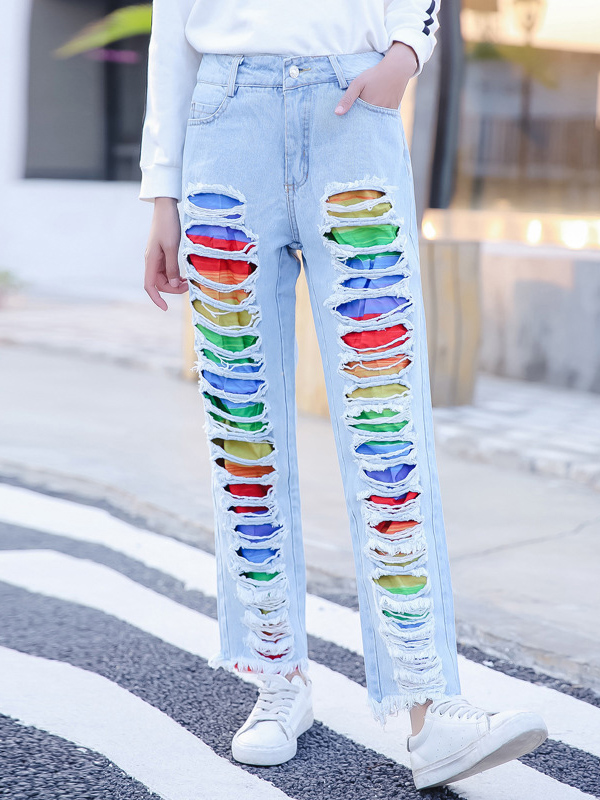 Girls New Fashion Denim Jeans with Hole