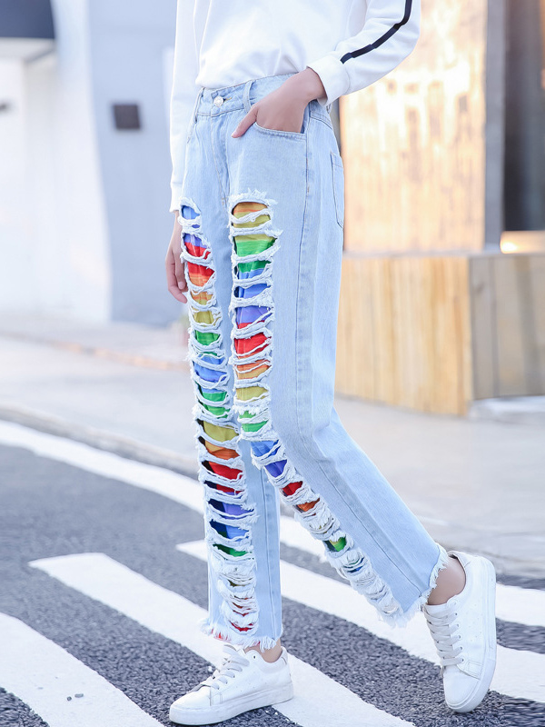 Girls New Fashion Denim Jeans with Hole