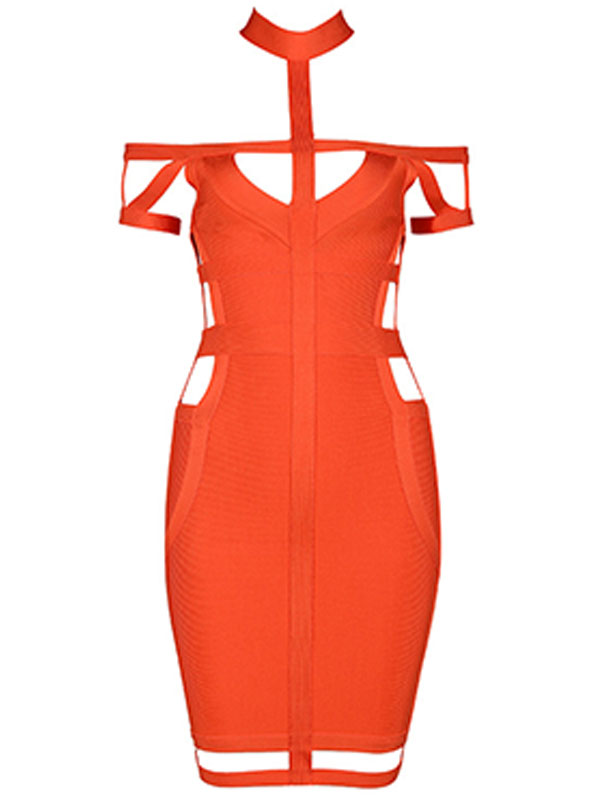 Halter Choker Off Shoulder Bandage Dress Orange 