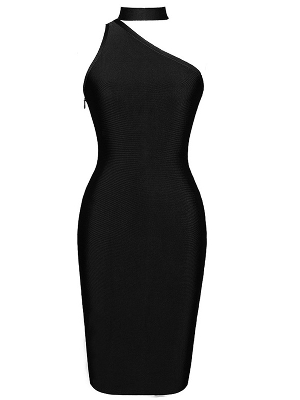 Halter Choker Sleeveless Bodycon Dress Black