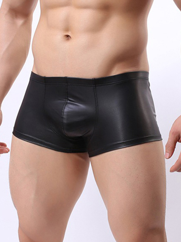 Men Faux Leather Boxer Underwear Black