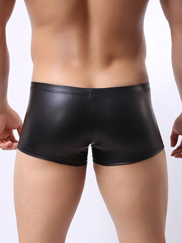 Men Faux Leather Boxer Underwear Black