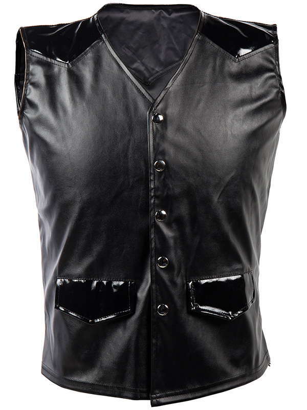 Men Faux Leather Wetlook Vest