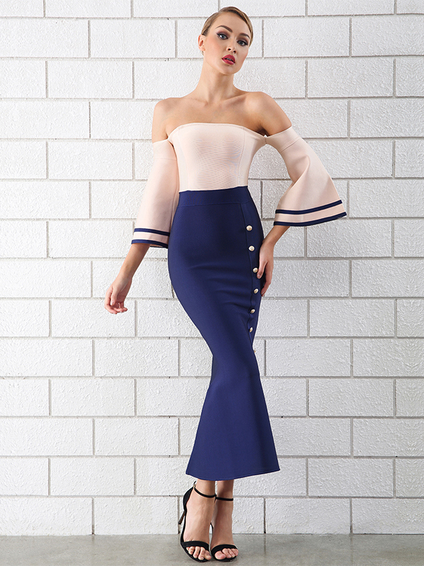 Off Shoulder Flouncing Bandage Fishtail Dress