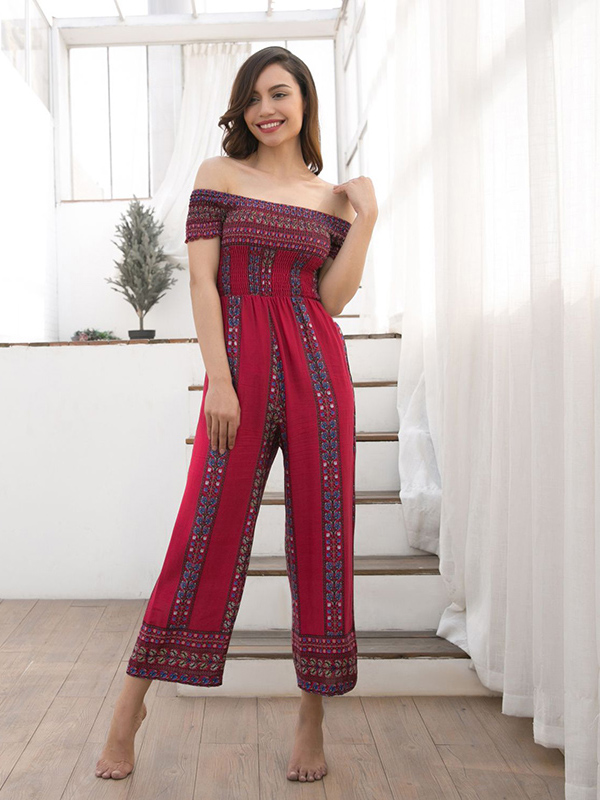 Off Shoulder Siamese Trousers Jumpsuits Red