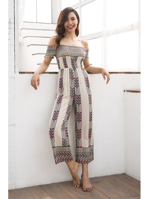 Off Shoulder Siamese Trousers Jumpsuits White