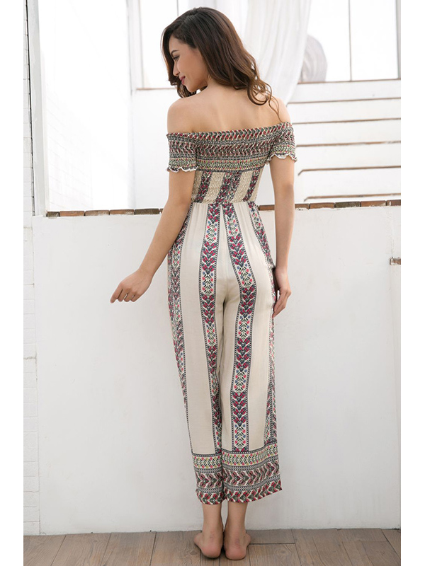 Off Shoulder Siamese Trousers Jumpsuits White