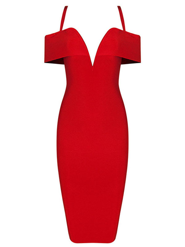 Off Shoulder Spaghetti Bandage Dresses Red