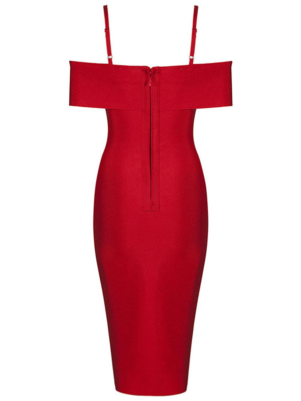 Off Shoulder Spaghetti Bandage Dresses Red