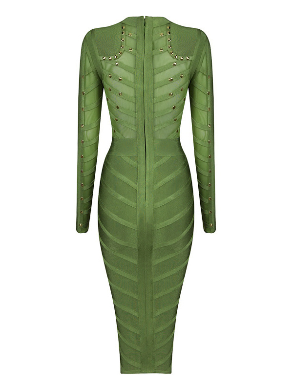 See Through Long Sleeve Midi Dress Green