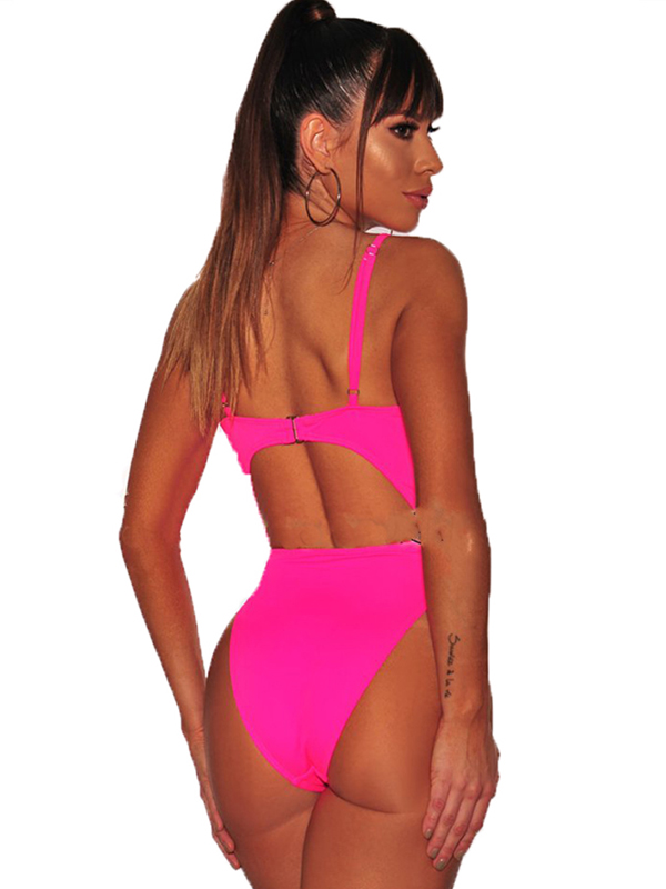 Sexy High Waist One Piece Swimwear Pink